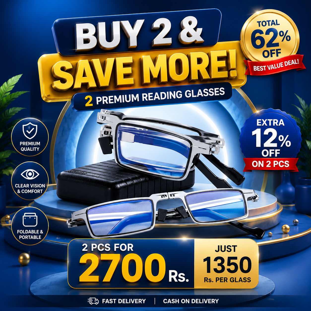 2 Foldable Reading Glasses – Only Rs. 2700 🔥(Just Rs. 1350 Each)🎁
