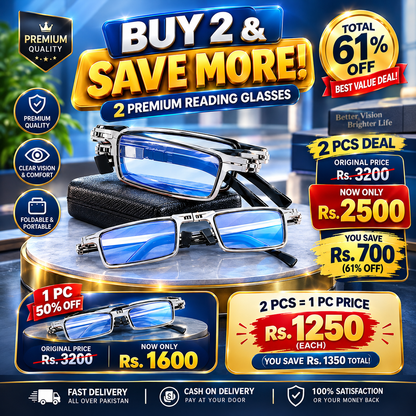 2 Foldable Reading Glasses – Only Rs. 2500 🔥(Just Rs. 1250 Each)🎁